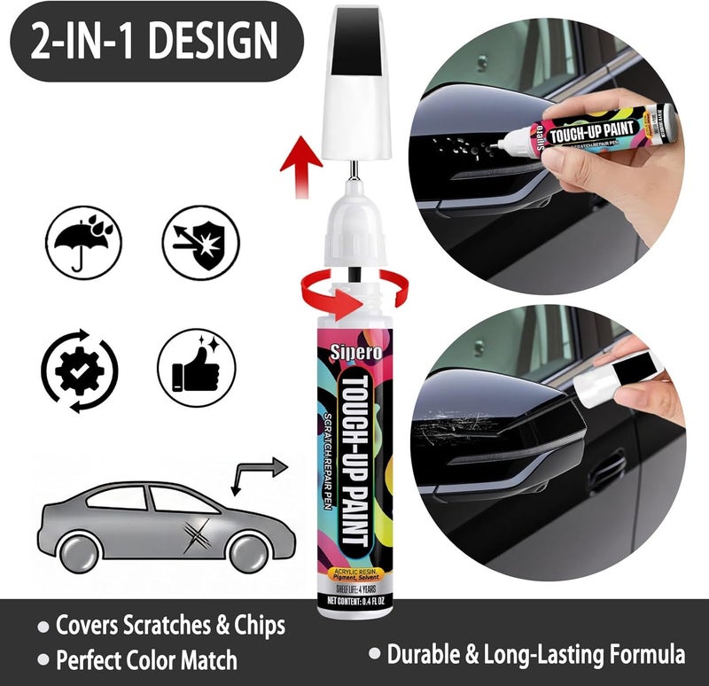 sipero for Mazda Touch Up Paint - Jet Black Mica 41W - Exact Color Match Scratch Repair Kit for Mazda 3, 5, 6, CX-5, CX-9, CX-30, CX-90 - Image 2